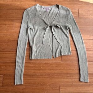 Vintage Y2K pale green tie front ribbed cardigan